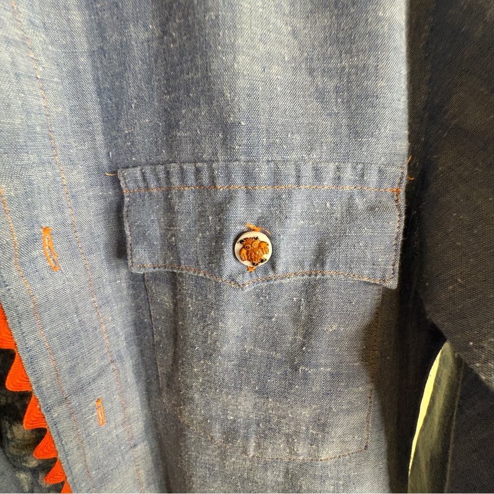 Vintage JC Penney Chambray Denim Owl Shirt Sz 16 Novelty Buttons Ric Rac Trim - Picture 7 of 7